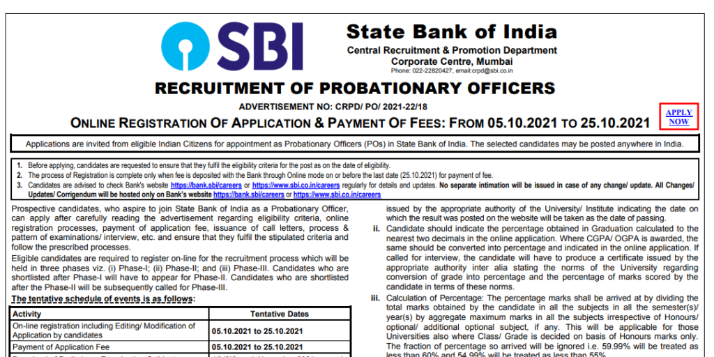 SBI PO Notification