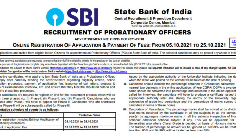 SBI PO Notification